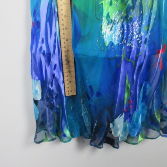 Simply Silk Watercolor Silk Vacation Dress S Blue Art Ruffle Hem Vtg y2k 124 - Picture 10 of 11